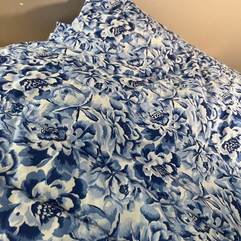 Vtg Laura Ashley Palace Garden Blue Floral Twin Comforter  Set Rev Stripe